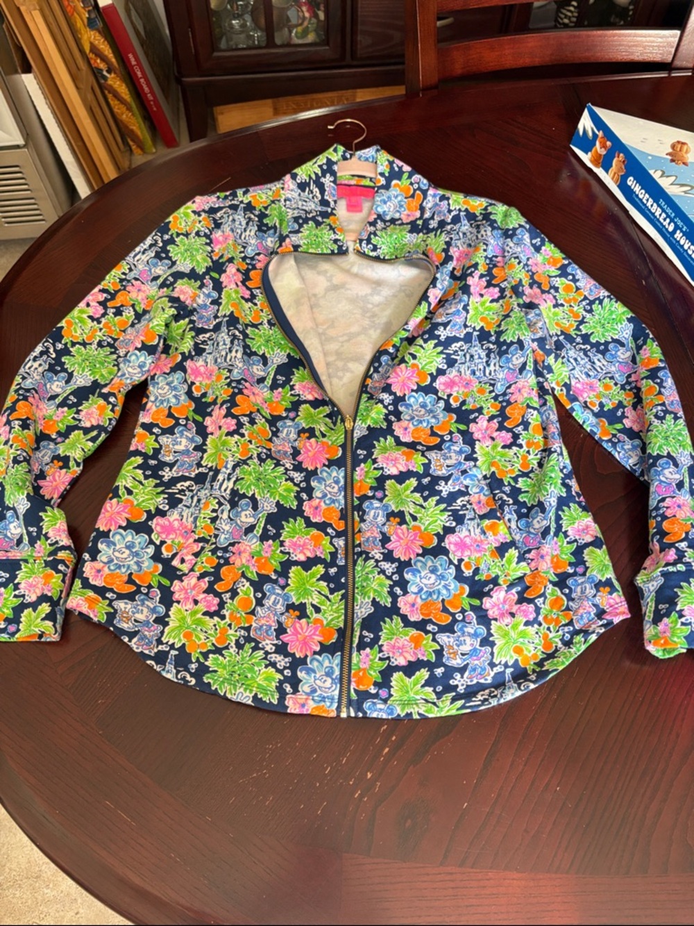 C Disney Lilly Pulitzer Navy Floral Zip Athletic Jacket
